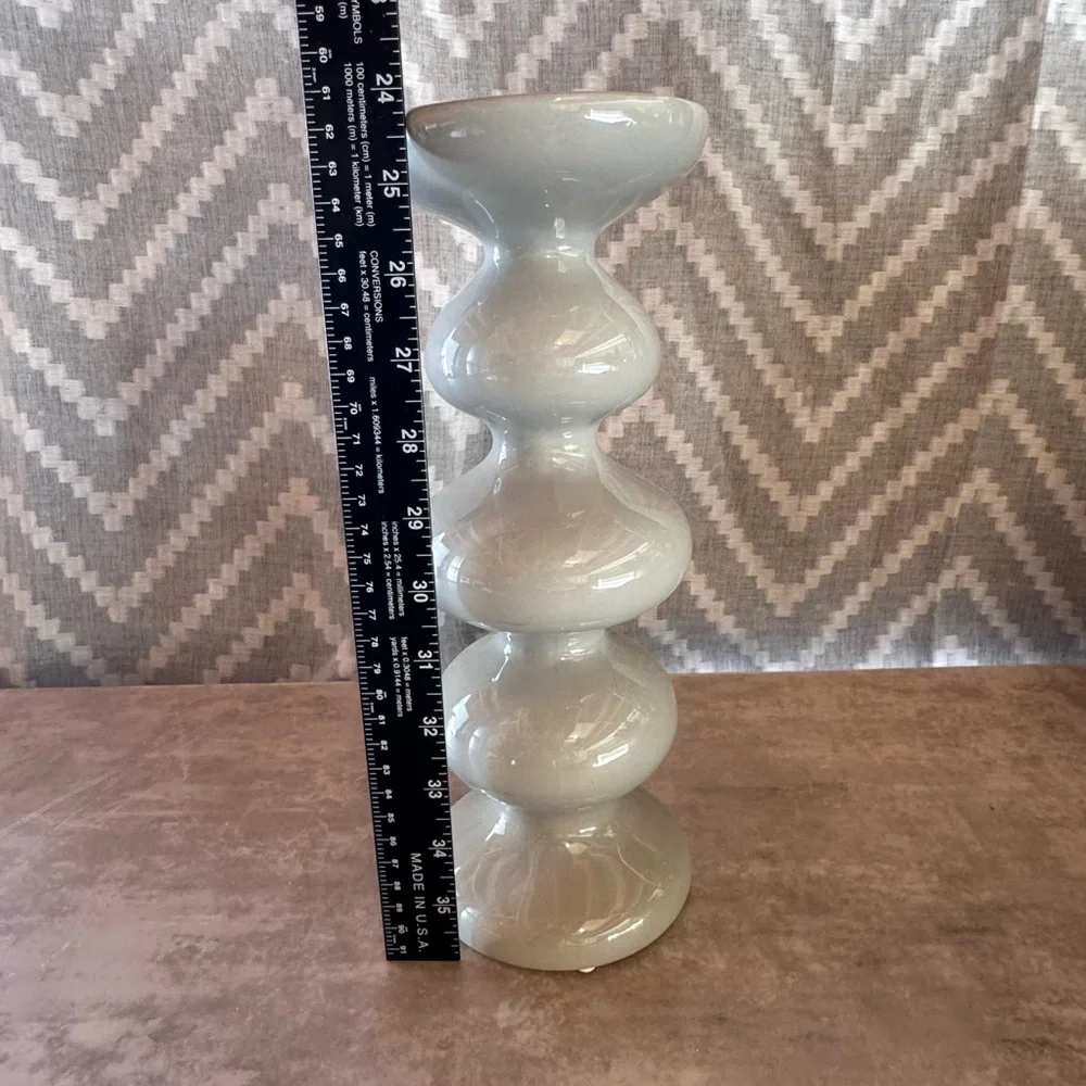 Neutral Gray Sculptural Ceramic Candle Stick Pillar